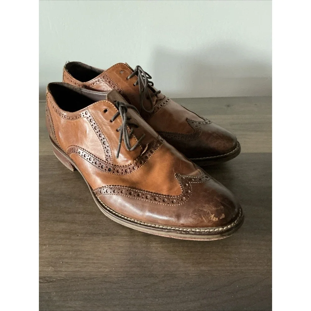 Cole Haan Wing Tip Oxford Dress Shoes Cognac Brown‎ Leather Sz 9